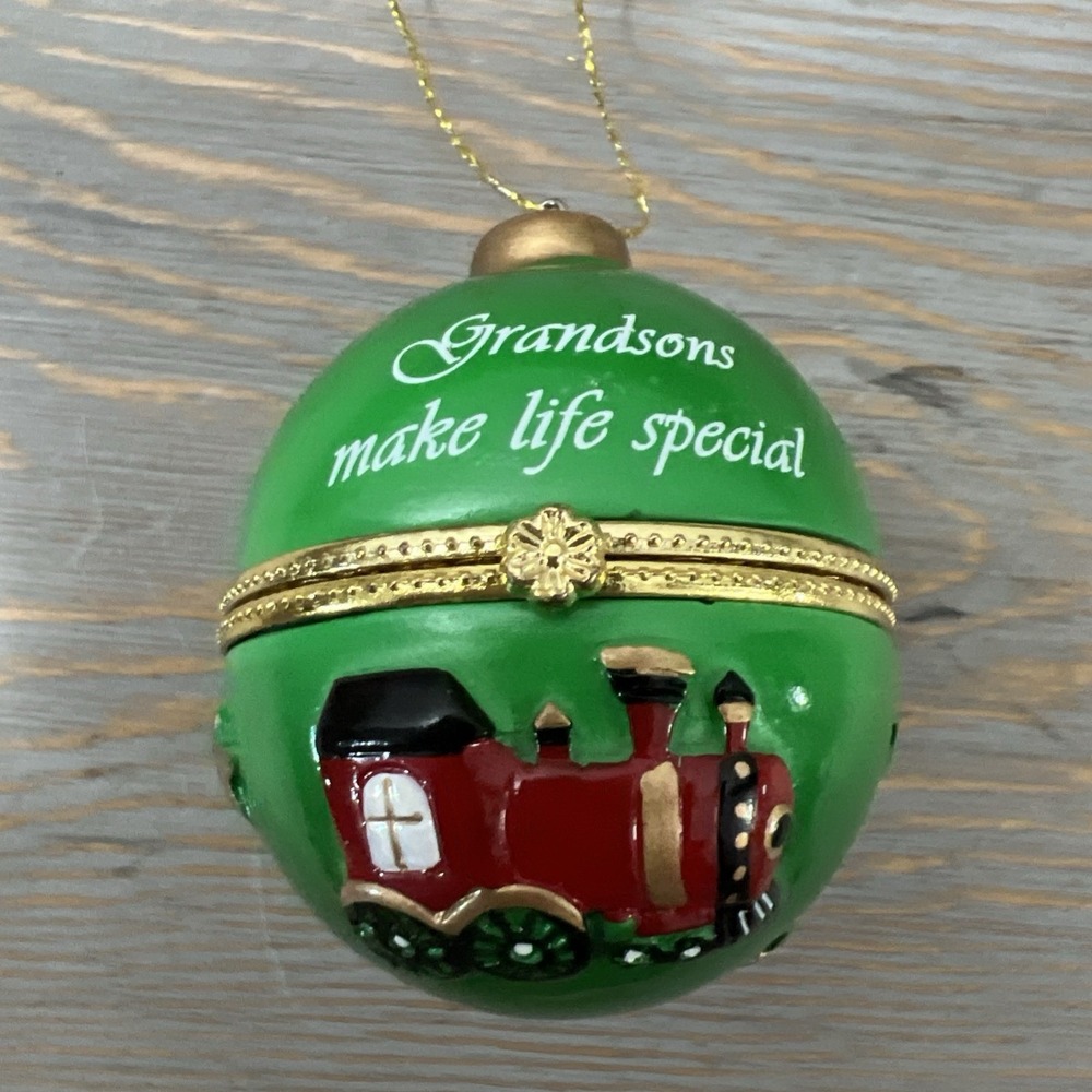 Collections Etc Christmas Sentiment‎ Trinket Ornament Grandsons Theme 2.5" NIB